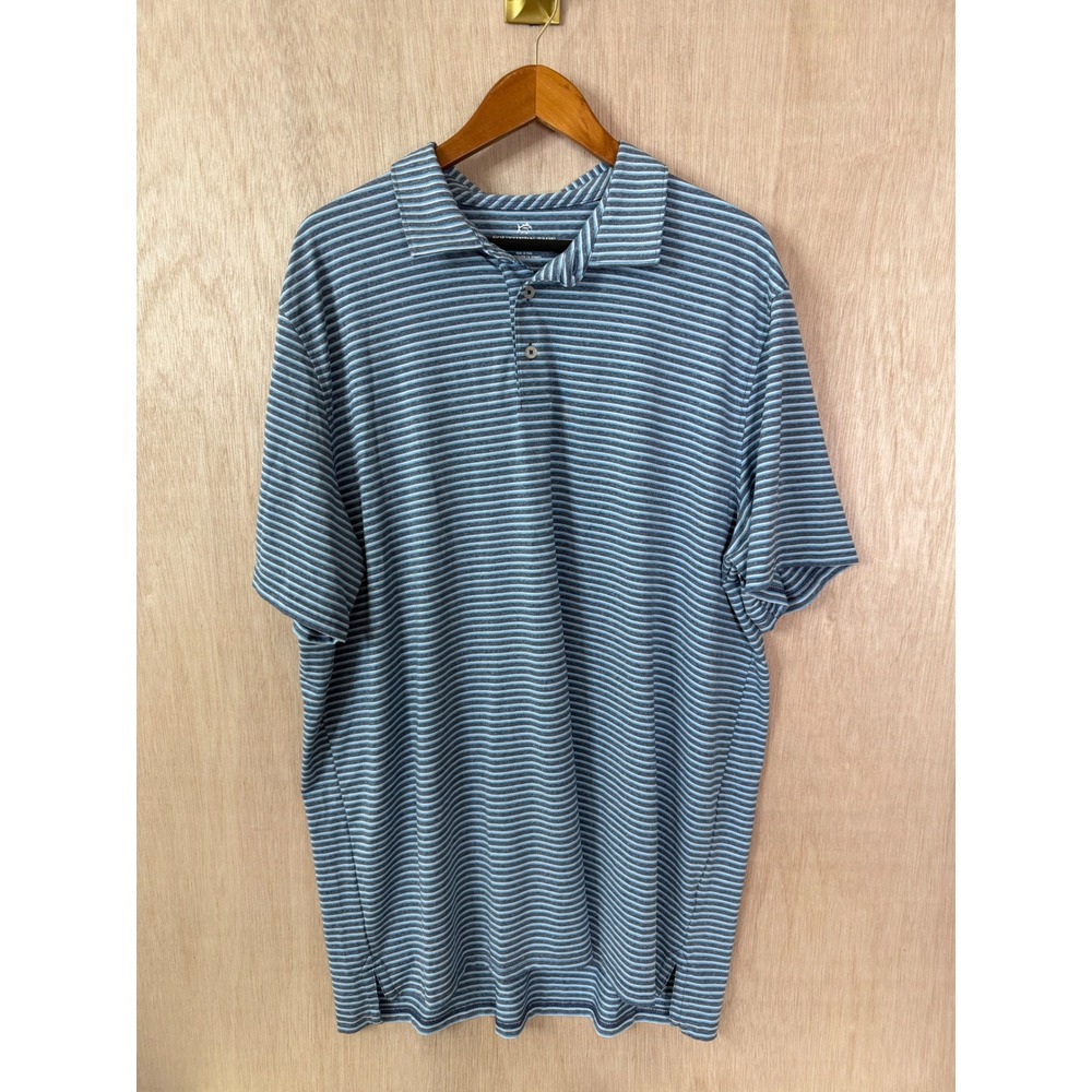 Southern Tide Mens Blue Striped Short Sleeve Skipjack Performance Polo Shirt XL